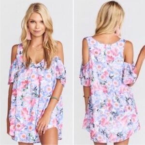 Show Me Your MuMu Birdie Ruffle Dress Floral Pink Purple Mini Cold Shoulder